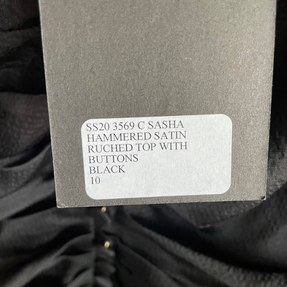NEW Mother Of Pearl UK 10 US 6 Sasha Hammered Satin Ruched Button Top Black - Picture 4 of 6